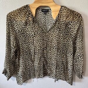 Fifteen Twenty‎ Leopard Print Blouse Sheer Long Sleeve Top Animal Print Small